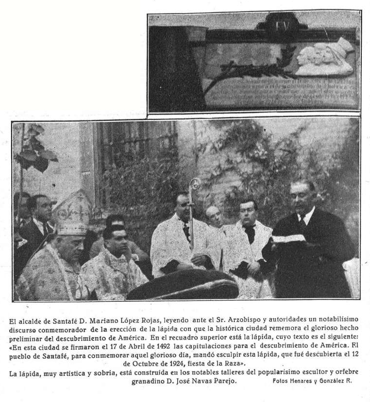 La revista Granada Gráfica publica una noticia sobre la erección de la lápida conmemorativa del aniversario de las Capitulaciones de Santa Fe en octubre de 1924