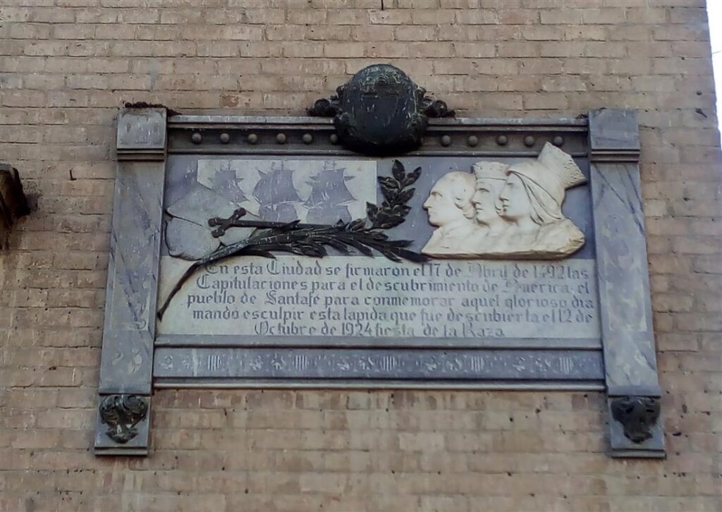 Placa conmemorativa Capitulaciones de Santa Fe realizada por José Navas Parejo en 1924